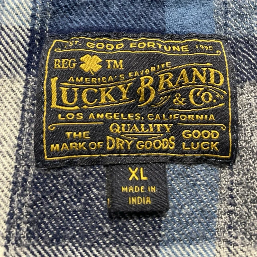 Lucky Brand Flannel Western‎ Pearl Snaps Shirt Blue Gray Plaid Mens Size XL
